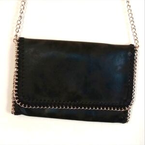 Chelsea28 Black Crossbody Metallic Chain Strap Bag Purse